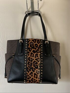 MICHAEL Michael Kors Voyager Leopard-Print Studded Tote (NWOT)